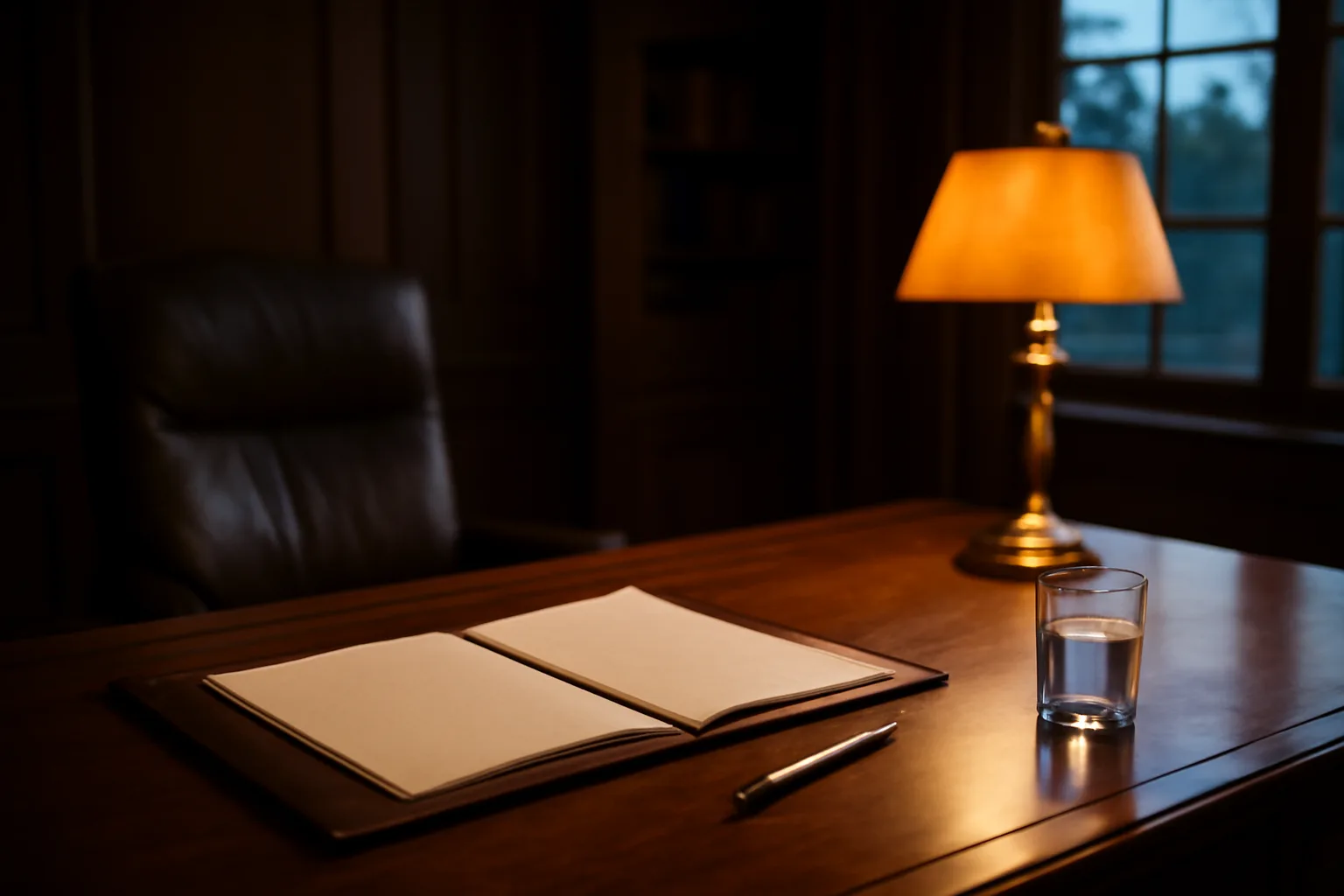 Attorney office desk with document folder, evoking liquor license lawyer consultation