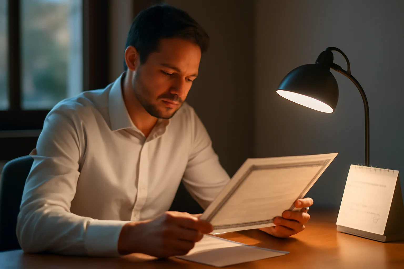 Restaurant owner reviewing alcohol license renewal paperwork at a desk