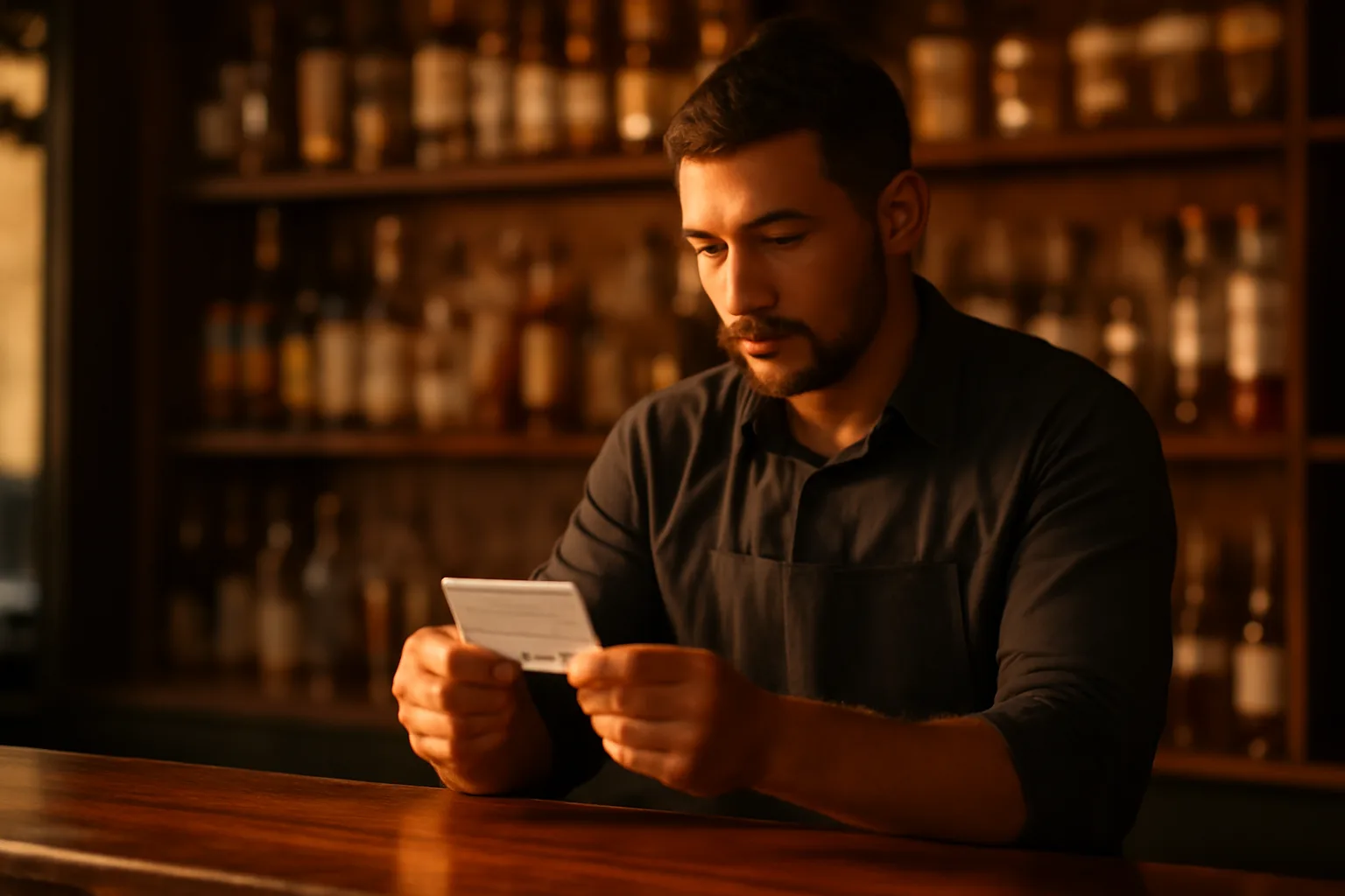 Bartender checking a customer's ID during alcohol server training in Tennessee
