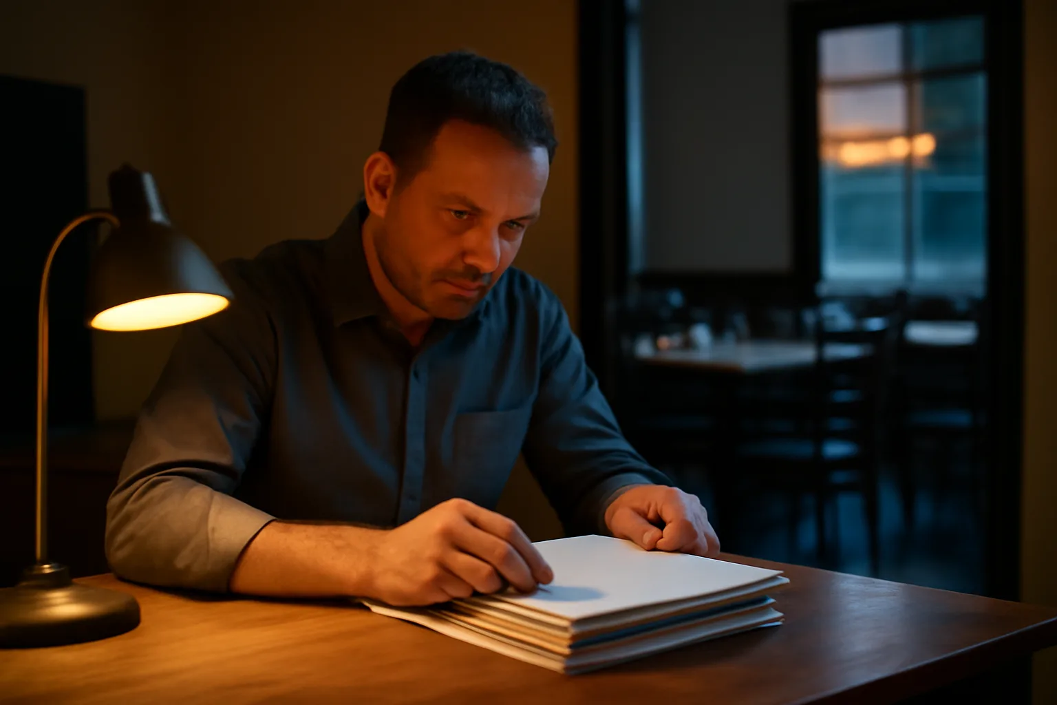 Restaurant owner reviewing paperwork at desk while planning California alcohol license costs