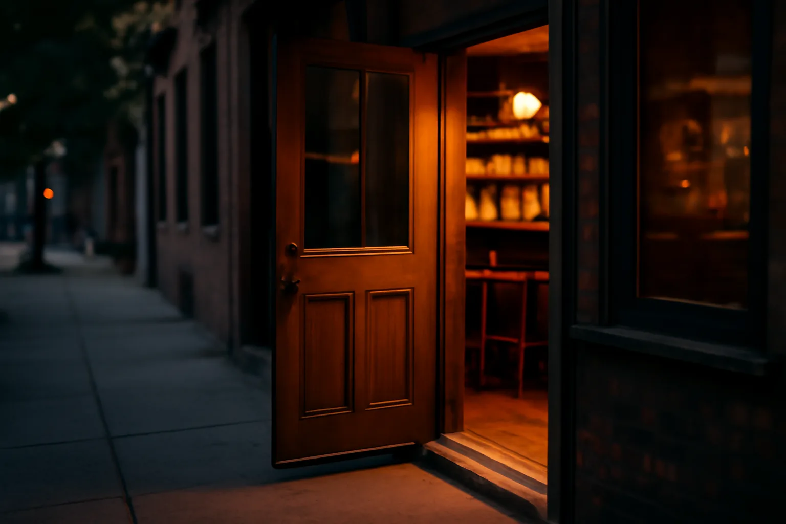 Bar entrance at dusk representing the cost of an Arizona liquor license