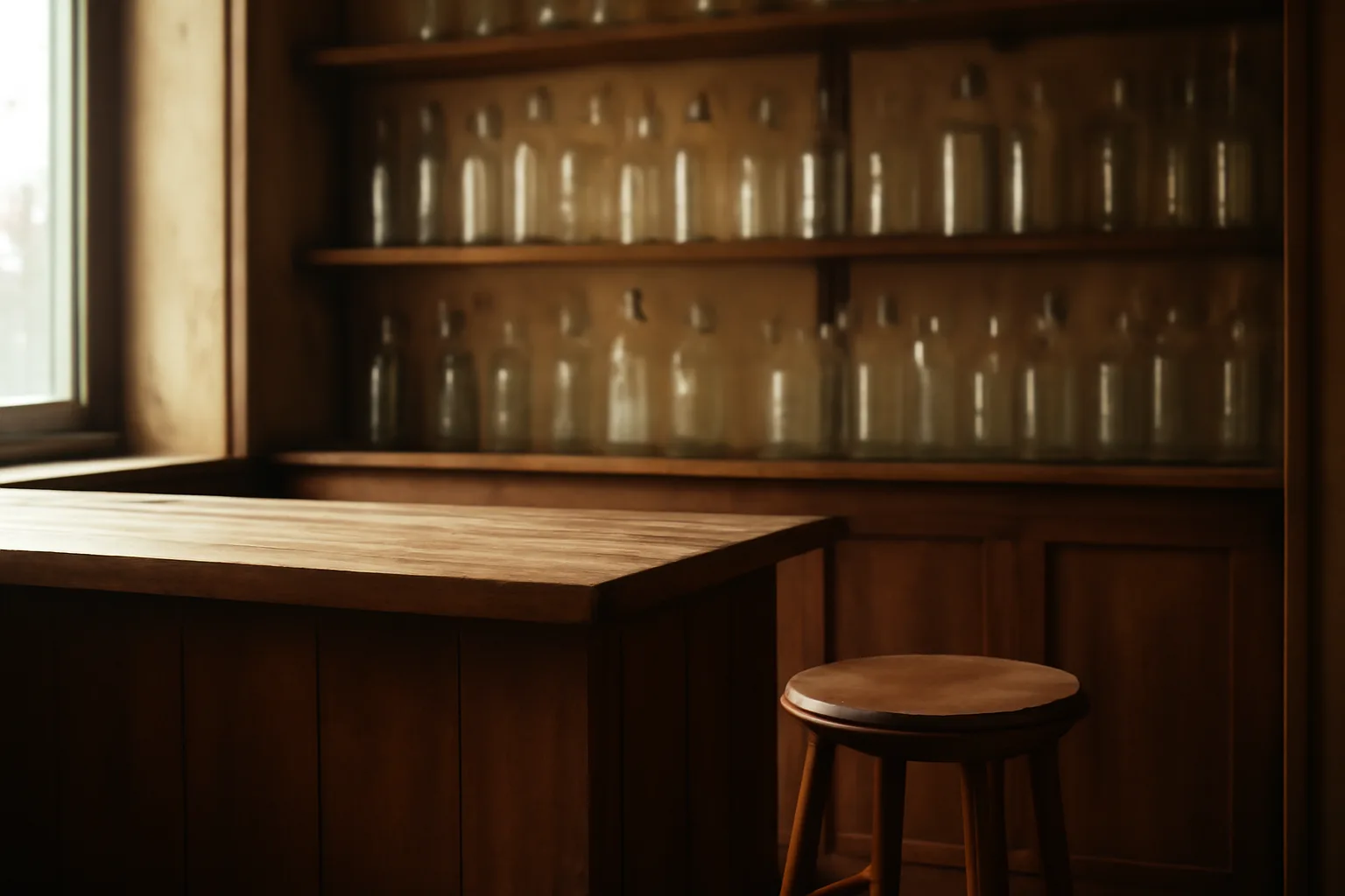 Empty restaurant bar counter representing the cost of obtaining a liquor license