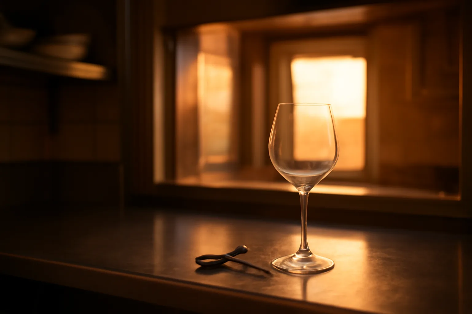 Empty wine glass on a restaurant counter, evoking California liquor license cost planning