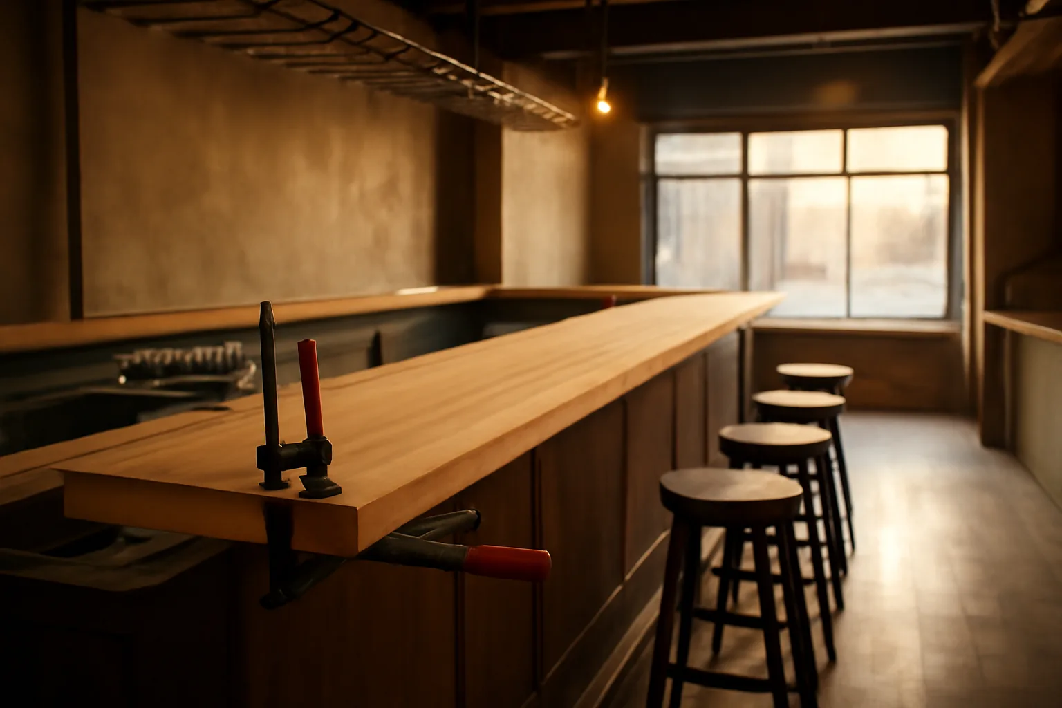 Restaurant bar under construction, illustrating the buildout phase before a Florida liquor license is approved