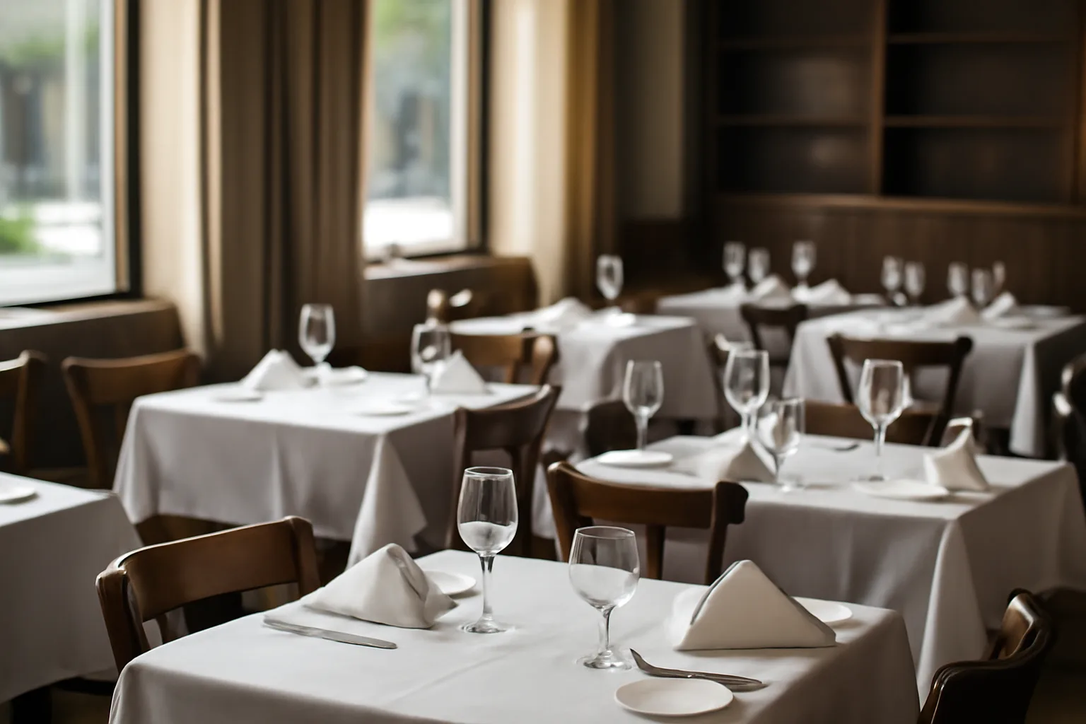 Empty restaurant dining room representing operating without a liquor license in Washington