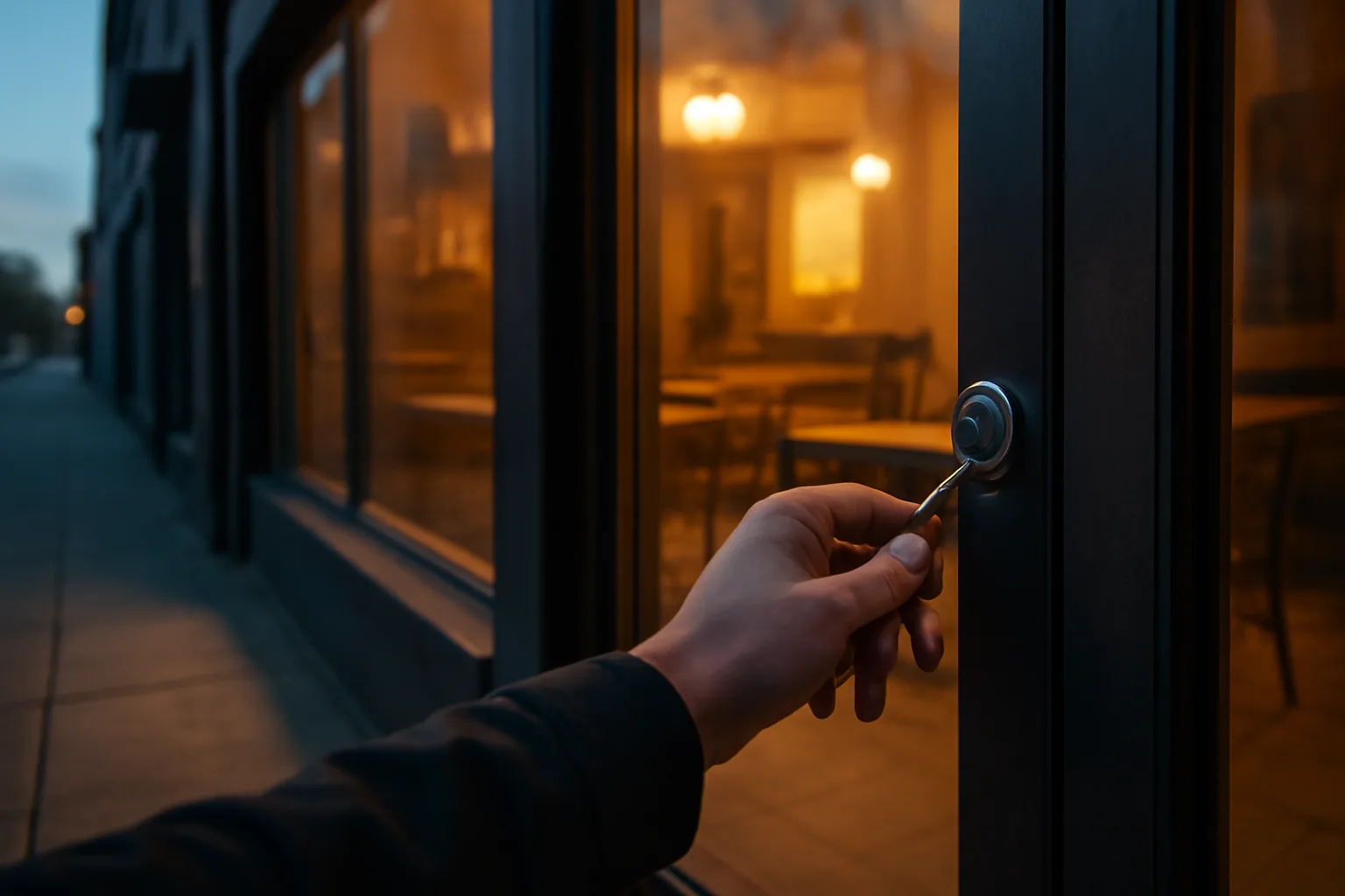 Restaurant owner locking up at dusk while awaiting Arizona liquor license approval