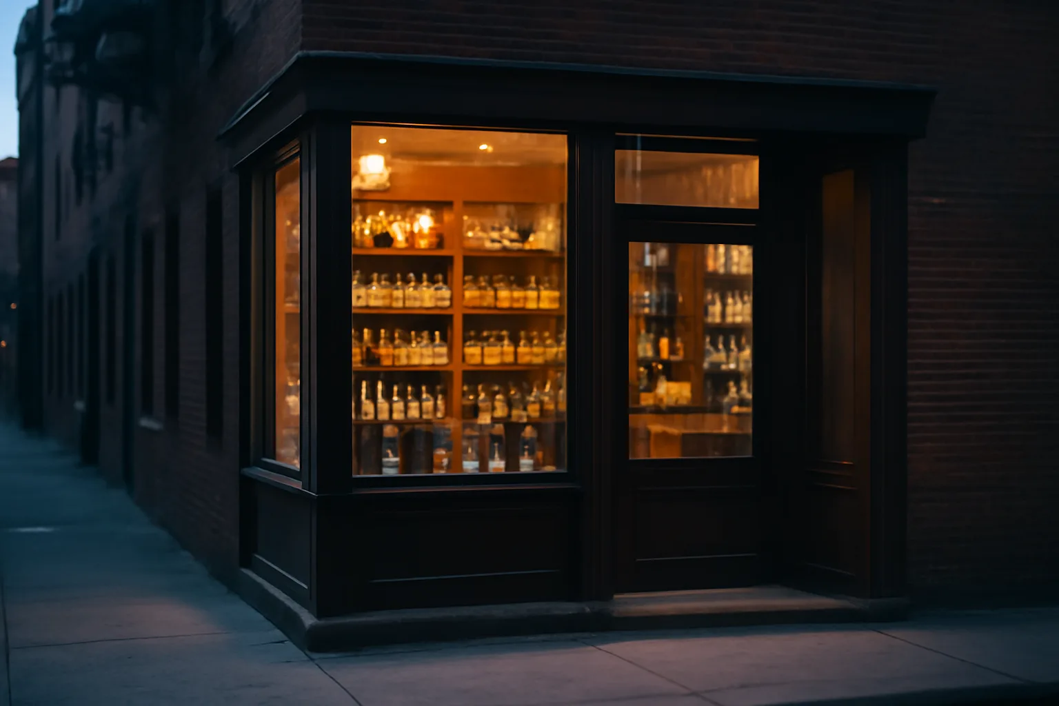 Liquor store storefront at dusk illustrating the cost of a Type 21 license in California