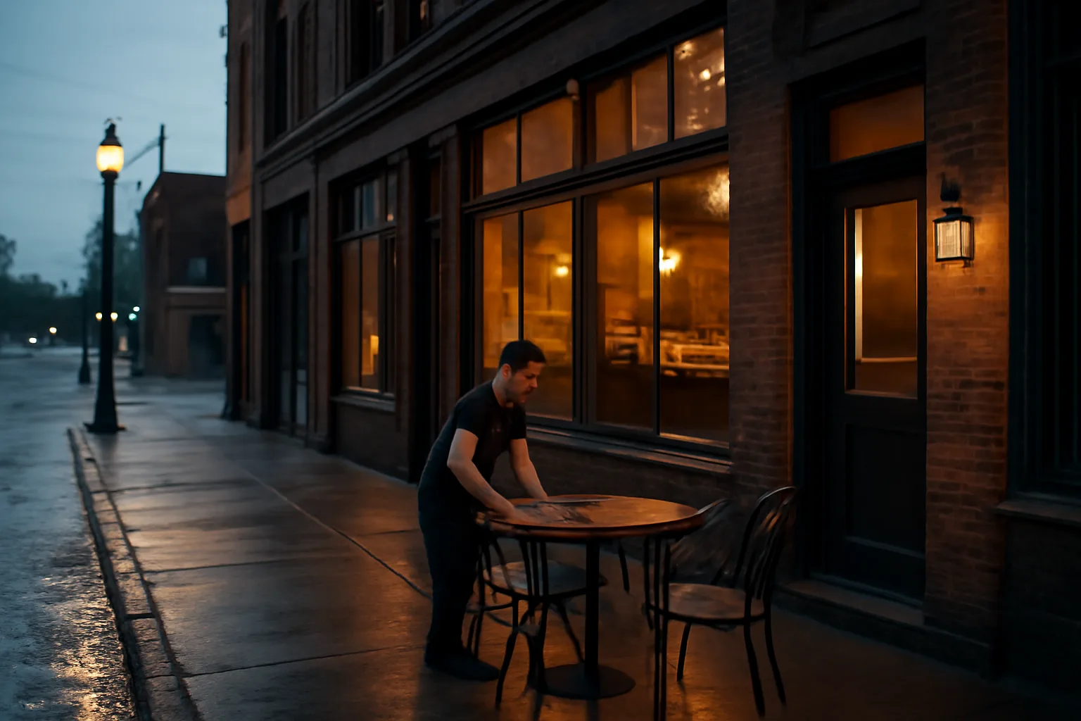 Detroit storefront bar at dusk representing the local liquor license process