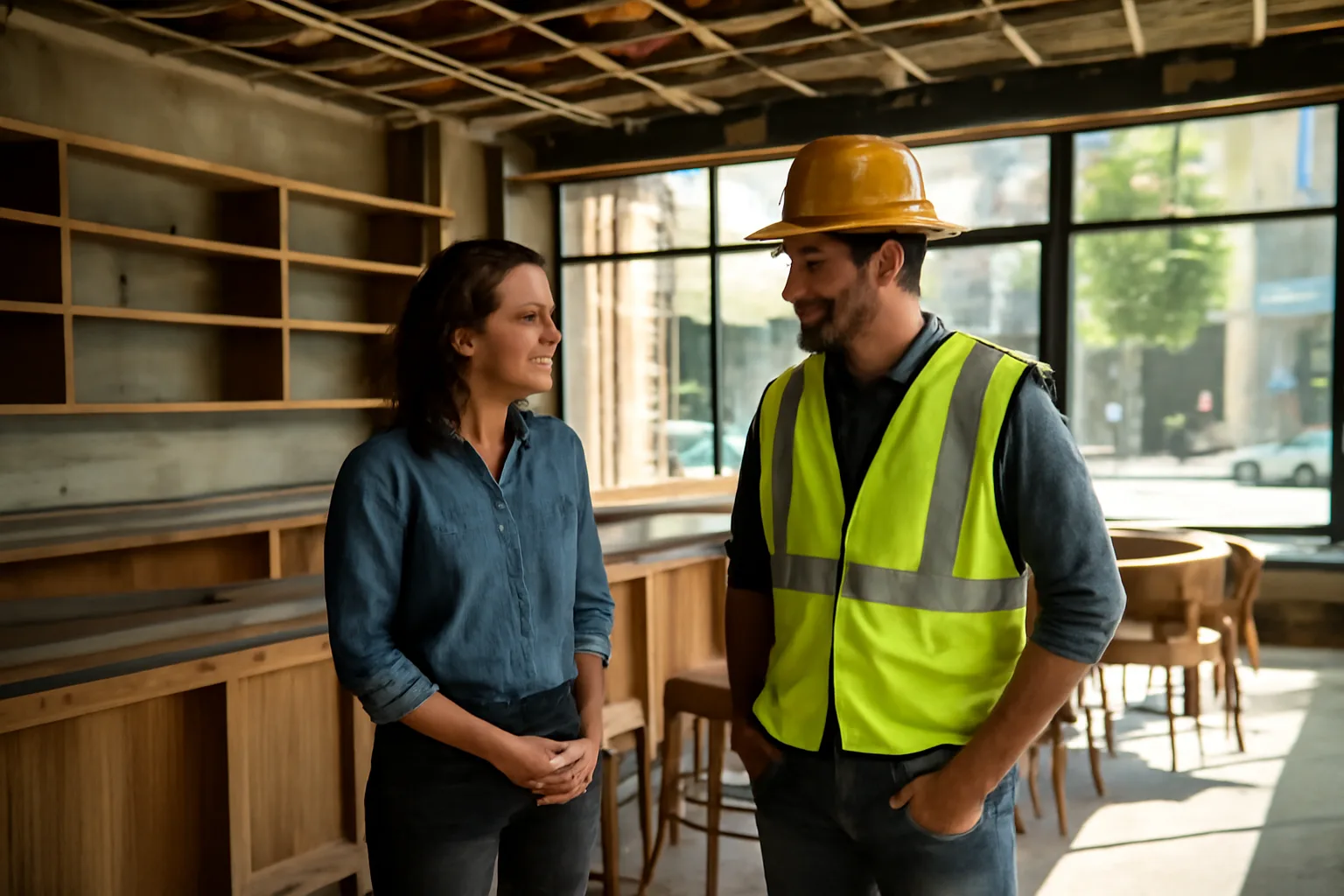 Restaurant owner reviewing an empty bar buildout before opening in Los Angeles