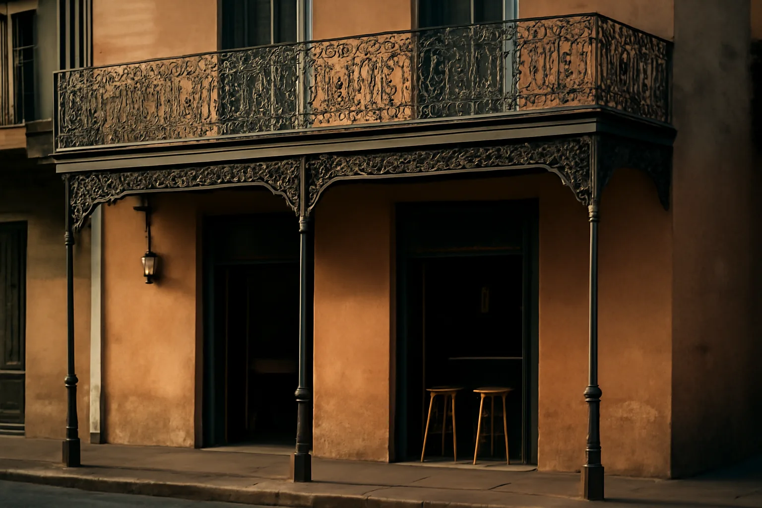 Empty New Orleans bar interior in morning light before opening for business