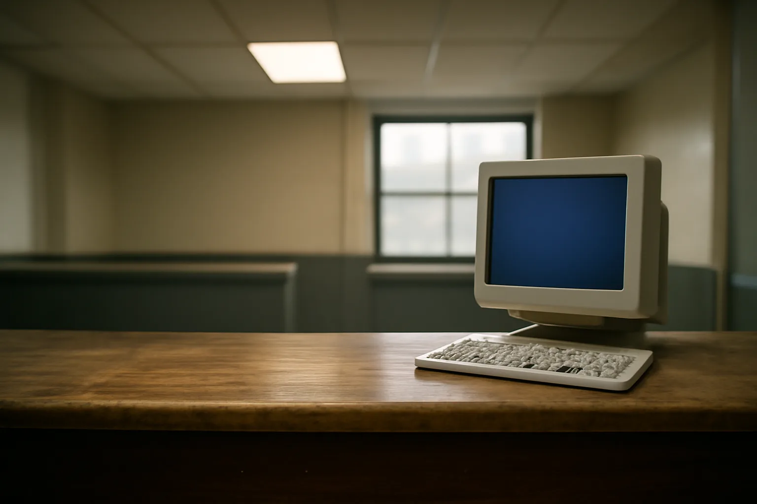 Government office counter and desktop monitor used for an ABC license search