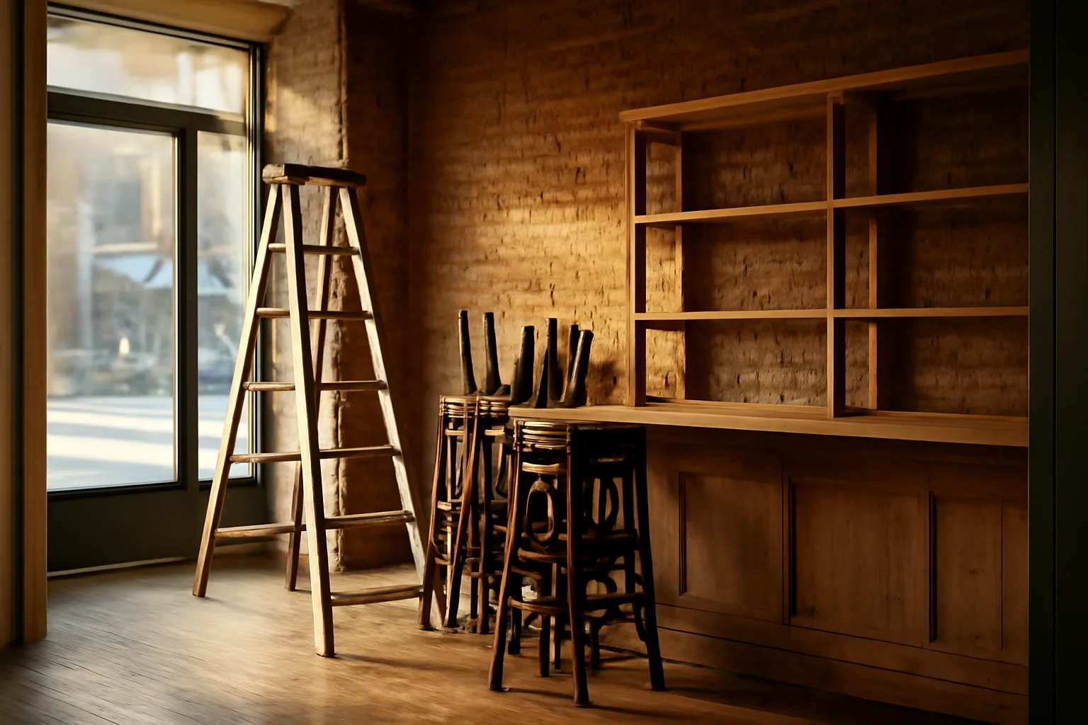 Empty storefront restaurant space in renovation awaiting liquor license approval in New Jersey