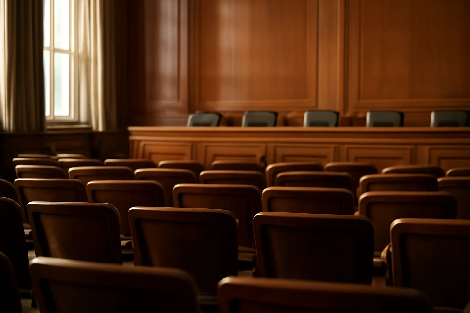 Empty state hearing room where an alcohol beverage control board reviews license applications