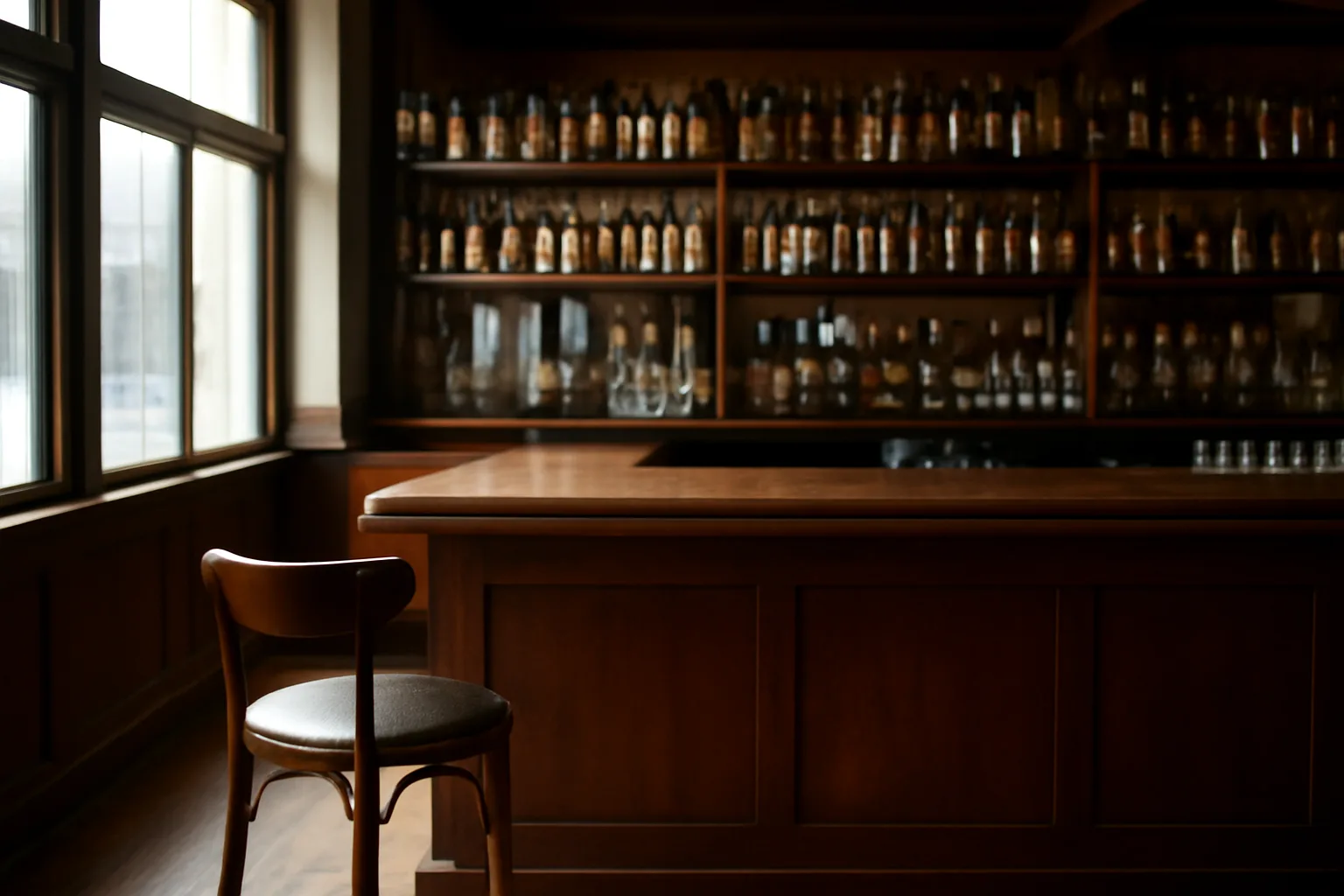 Empty restaurant bar in morning light, illustrating alcohol regulations for new owners