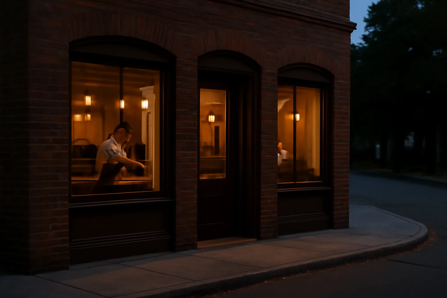 Restaurant storefront at dusk representing Baltimore County liquor license cost planning