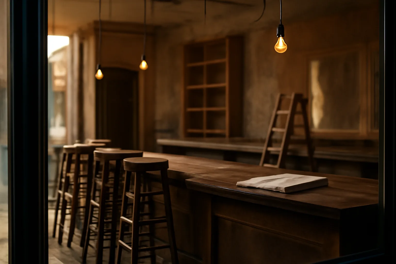 Empty bar under renovation with papers on the counter, representing a CA ABC license lookup search