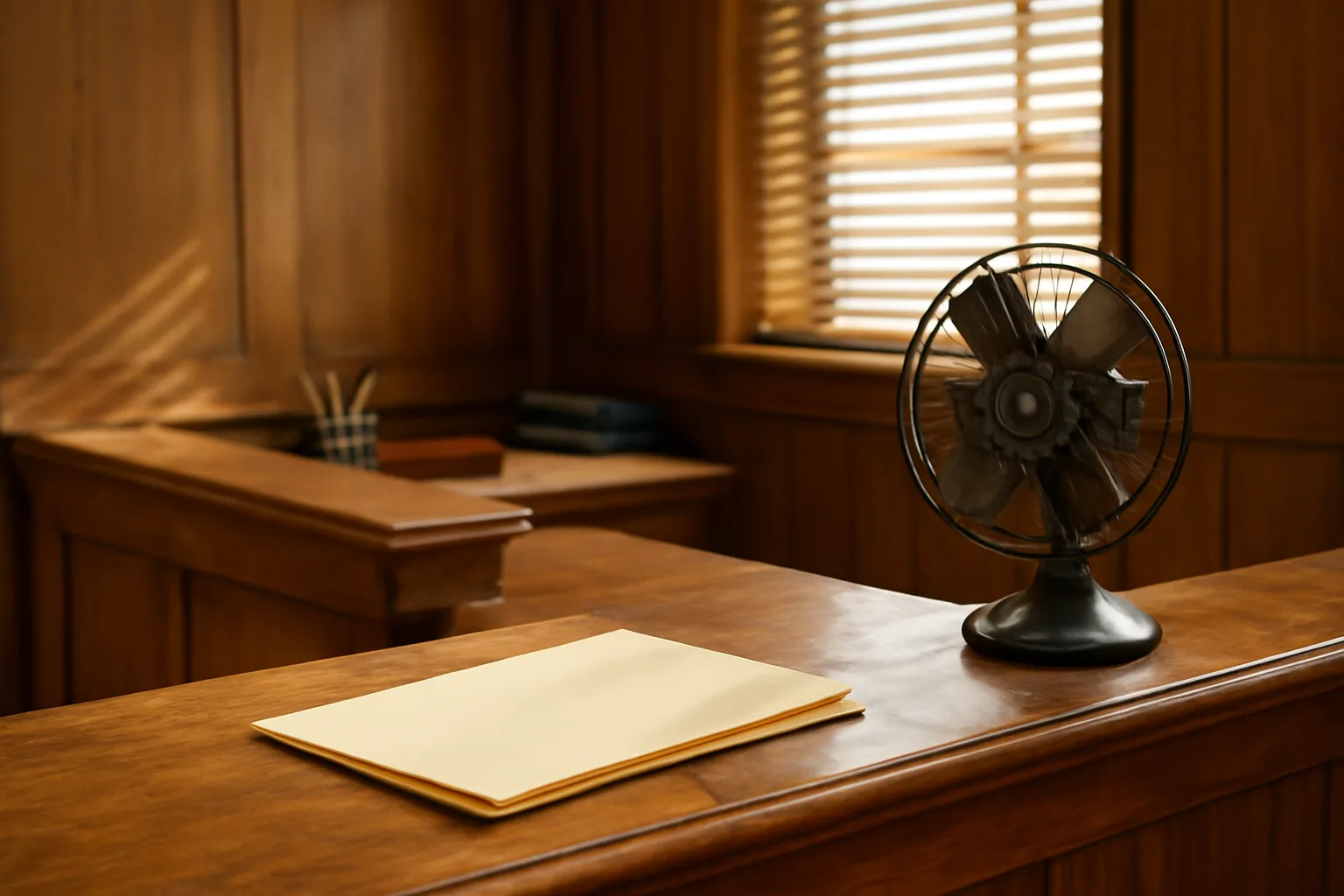 Municipal clerk office counter where liquor license records are processed and reviewed