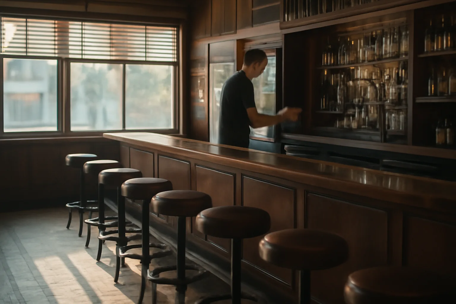 Empty Florida bar interior in morning light before a liquor license inspection