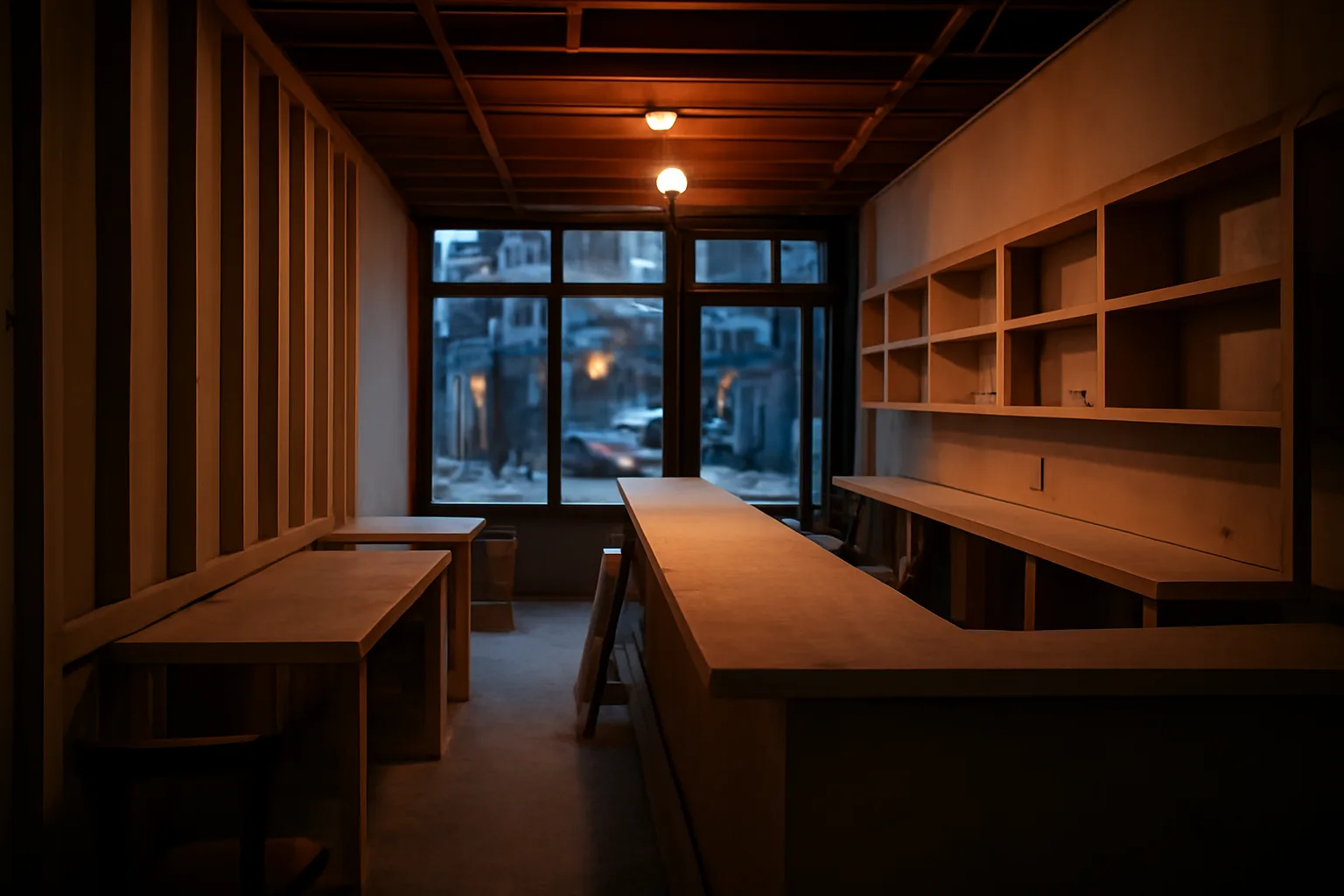 Restaurant bar space under construction while owner works toward a liquor license in NY