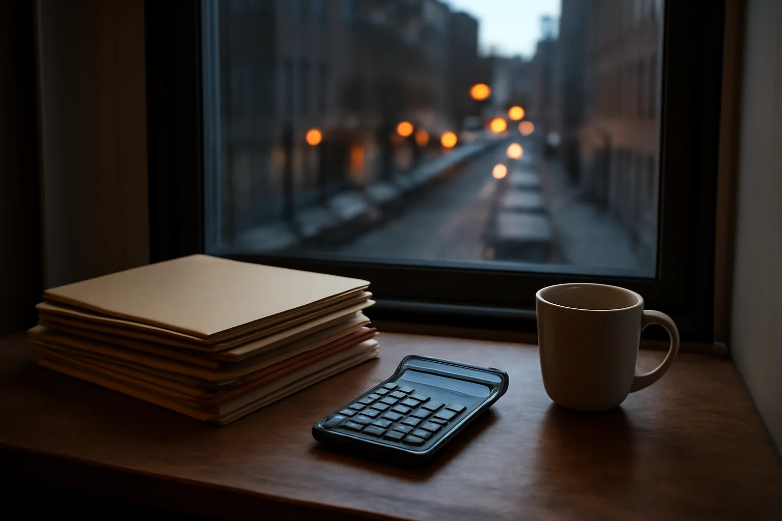 Restaurant owner's desk with paperwork folders while budgeting for a California liquor license