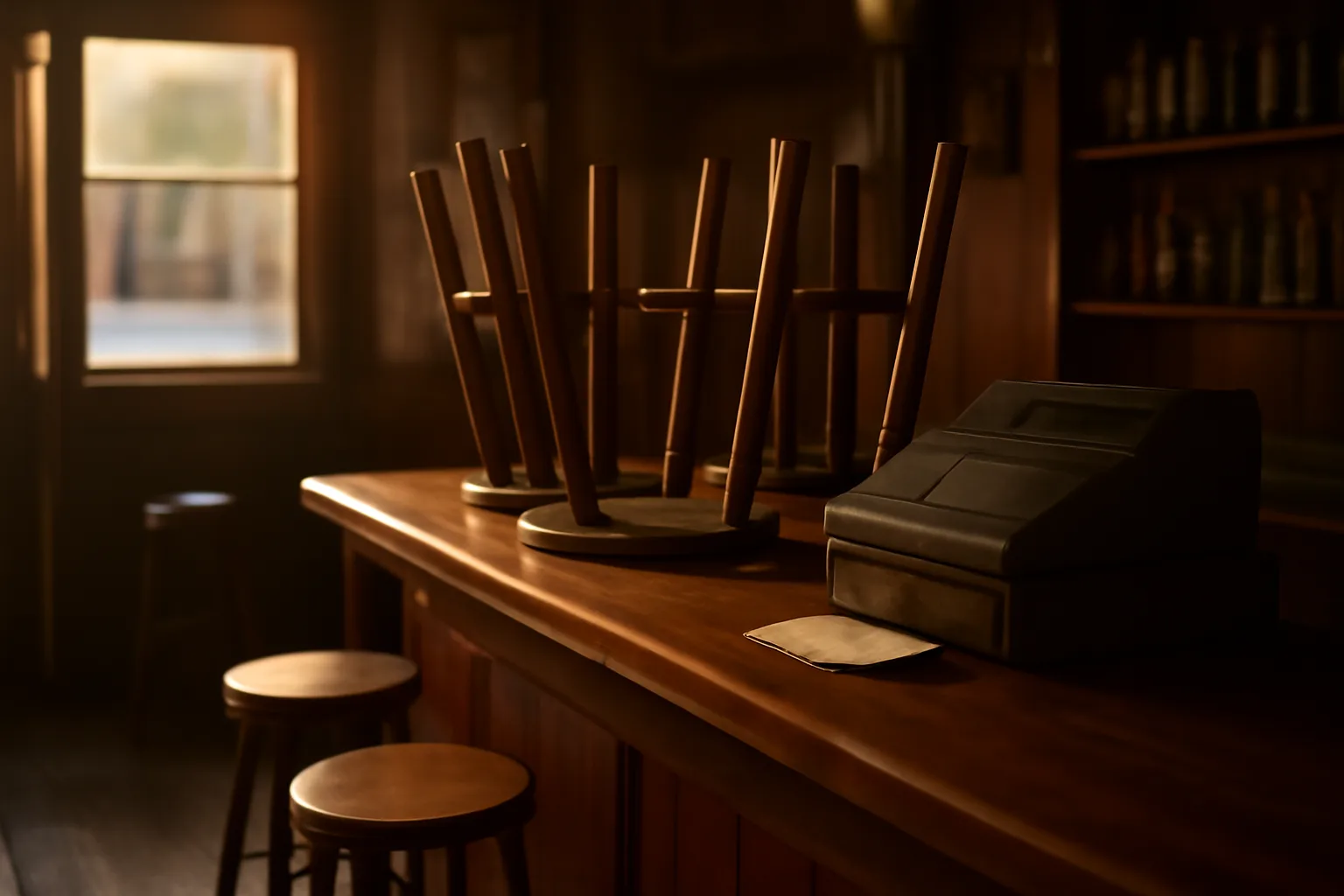 Empty small town bar closed after a city council denied its liquor license renewal