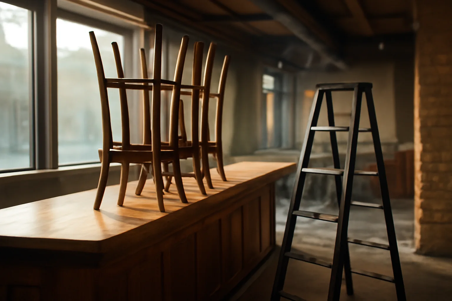 Empty restaurant bar interior during buildout before a Kentucky liquor license is approved