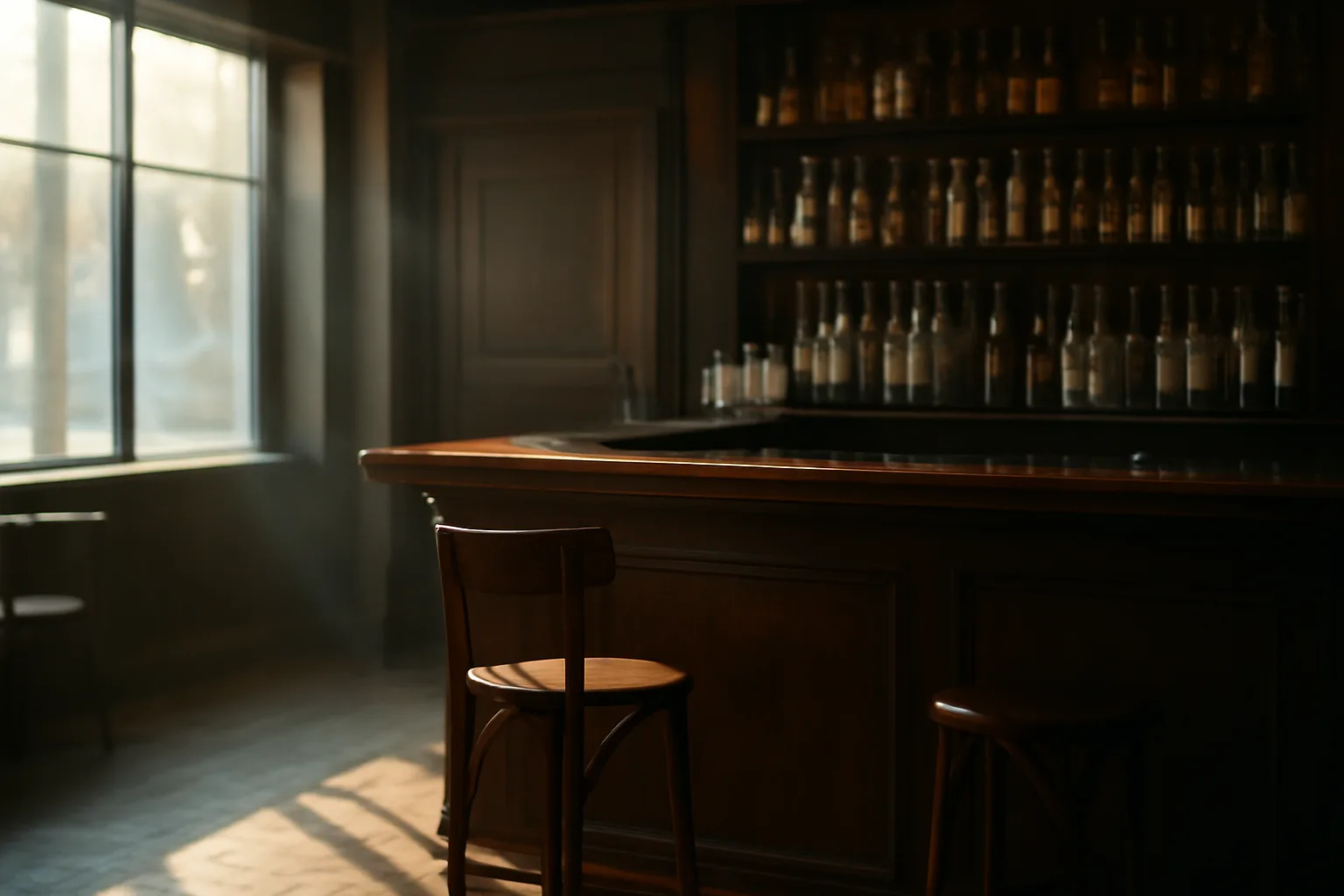 Empty bar interior in morning light representing the liquor license planning process