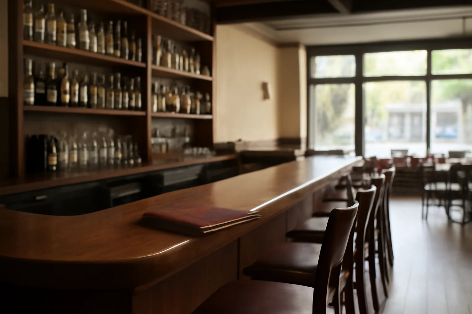 Empty restaurant bar with shelved bottles, illustrating Tennessee liquor license planning