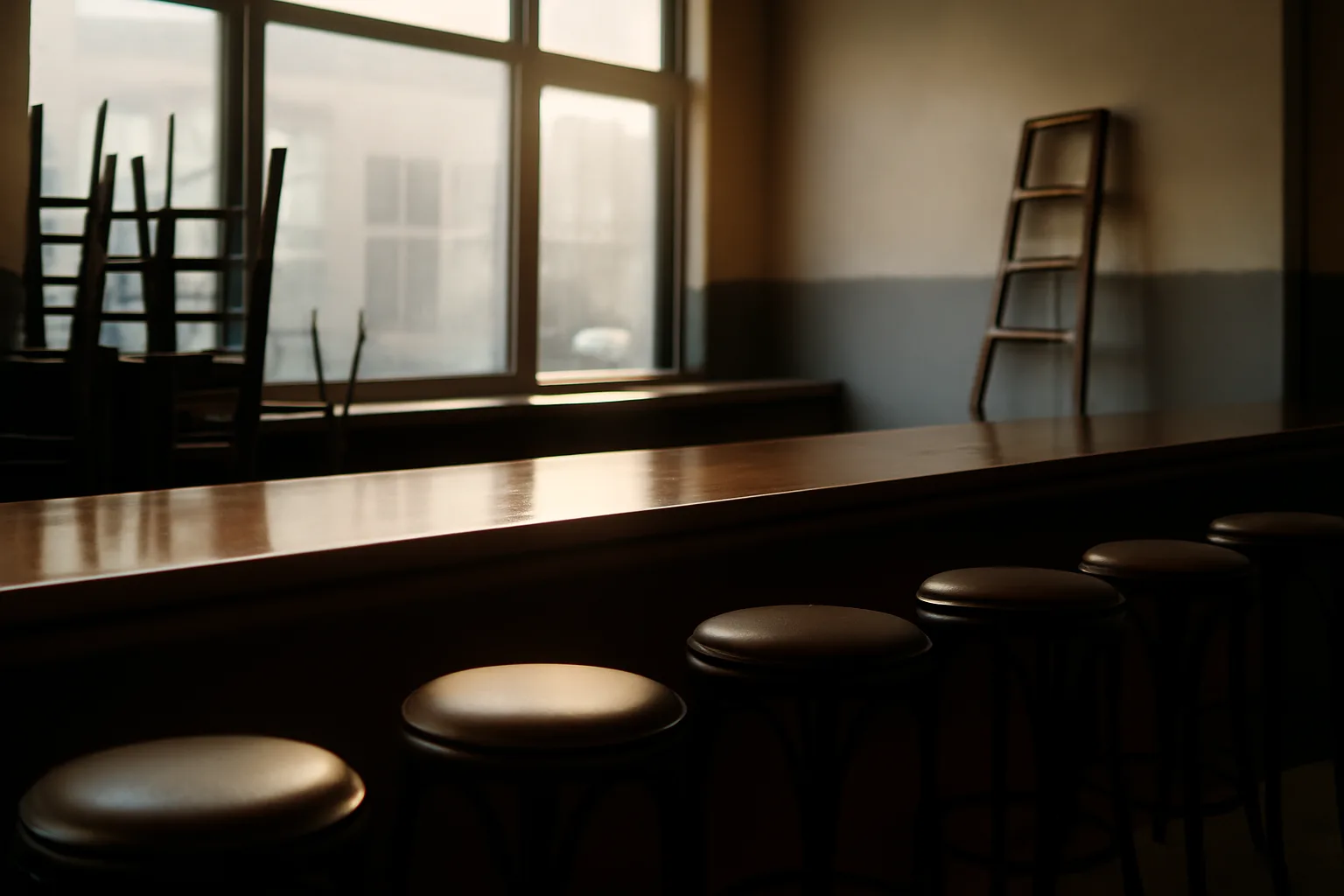Empty unopened restaurant bar interior during buildout before liquor license approval