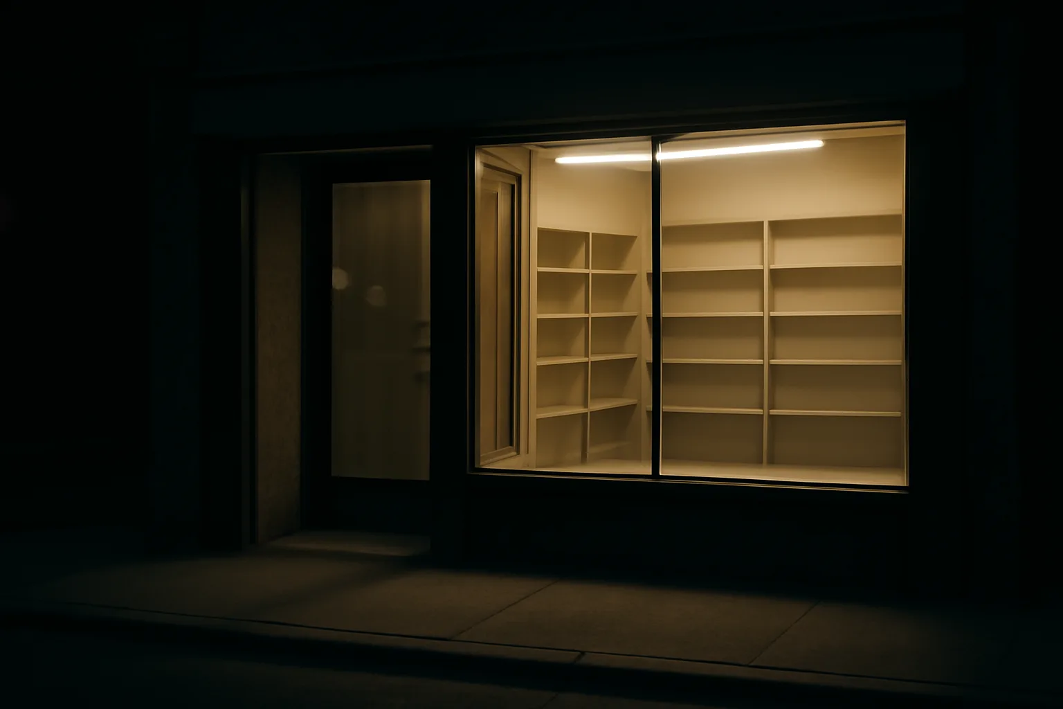 Storefront lit at night representing search for liquor stores near me open now 24 7