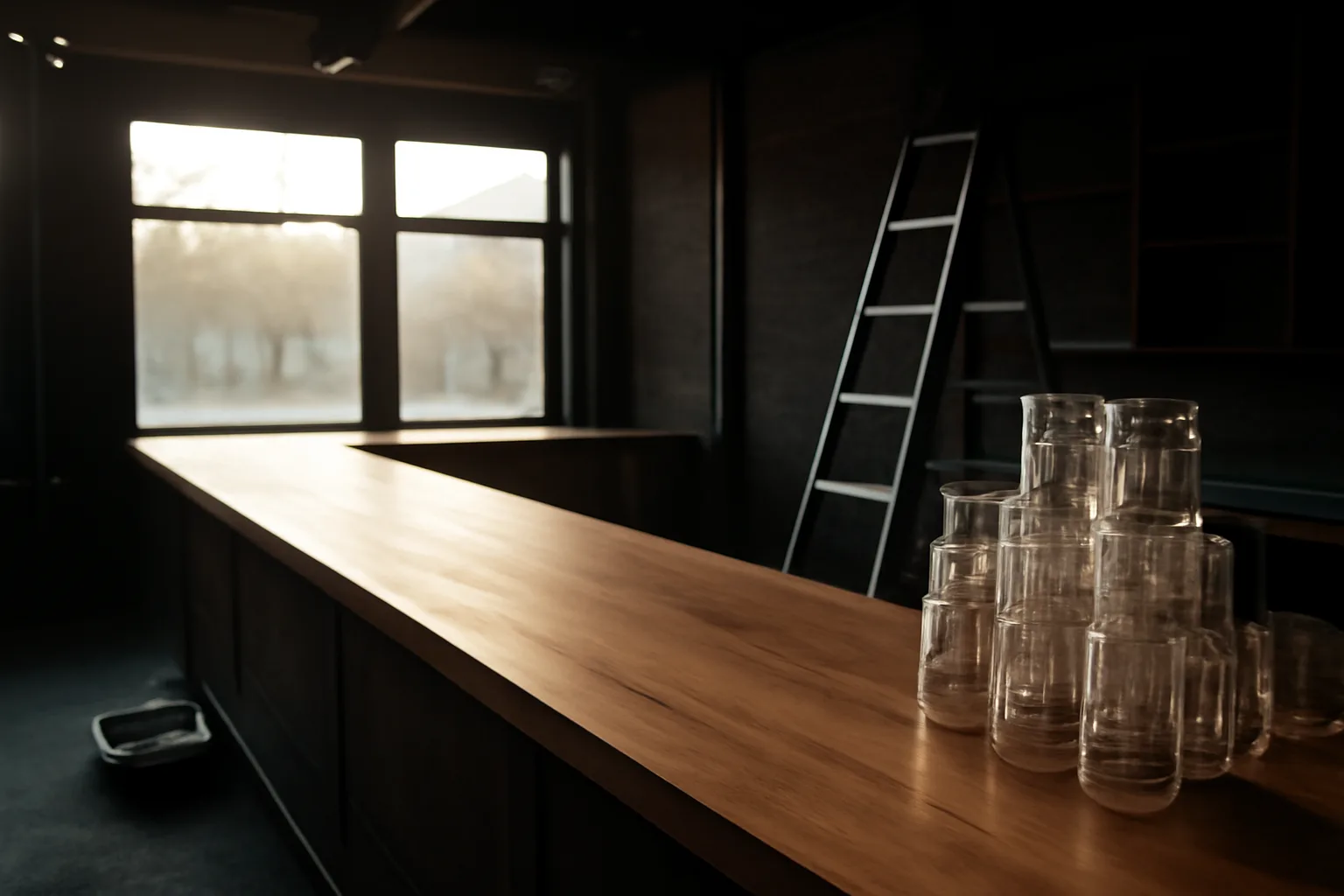 Empty new bar interior mid-buildout, illustrating Oklahoma ABLE Commission liquor license planning