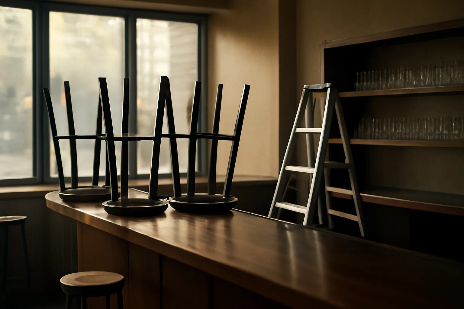 Empty restaurant bar interior during buildout before a liquor license is approved