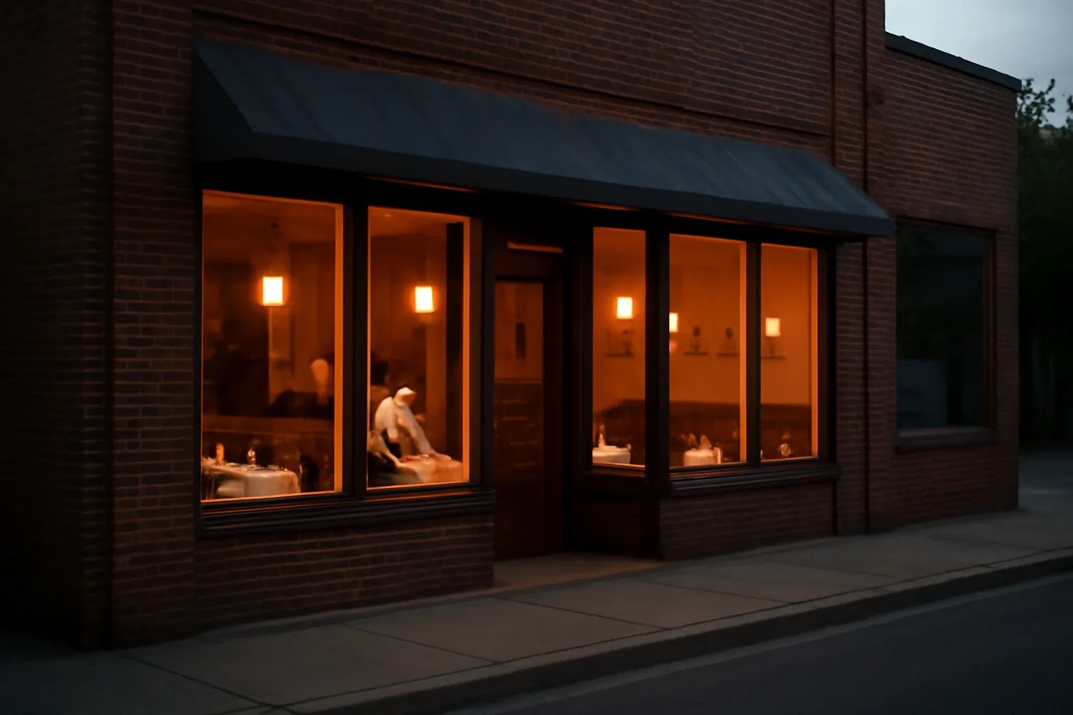 Restaurant storefront at dusk representing the Tennessee ABC license process for bars