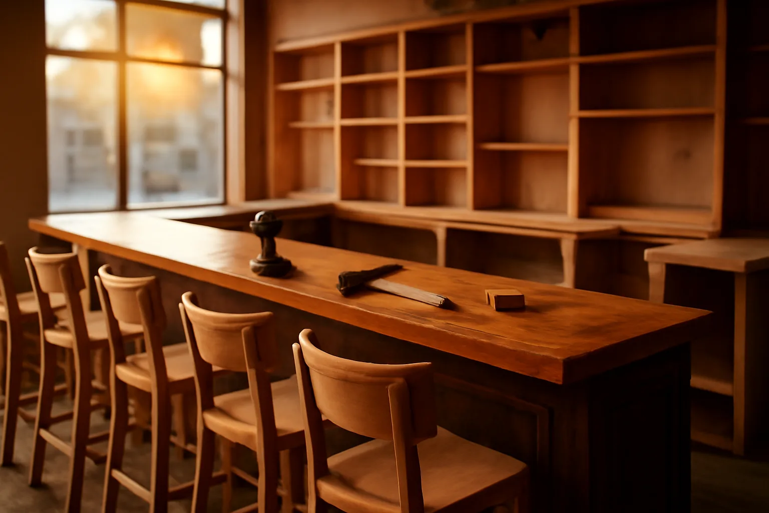 Empty restaurant bar under construction during Virginia ABC license application process