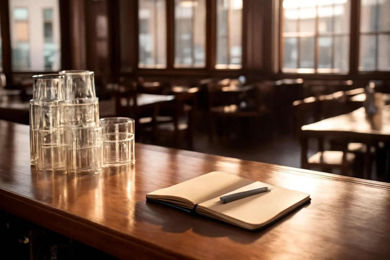 empty restaurant bar before opening, illustrating the liquor license planning process